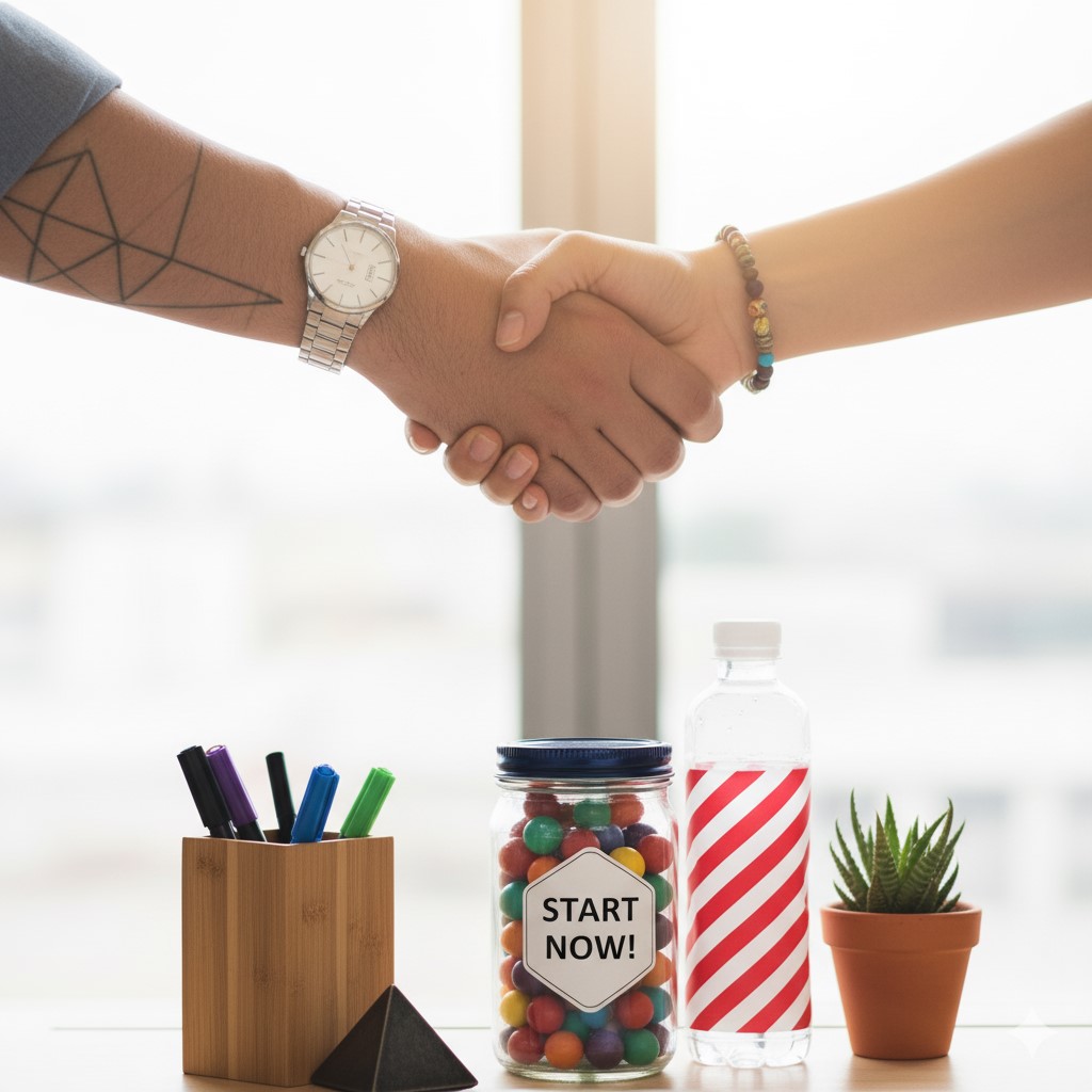 Two people, shaking hands.